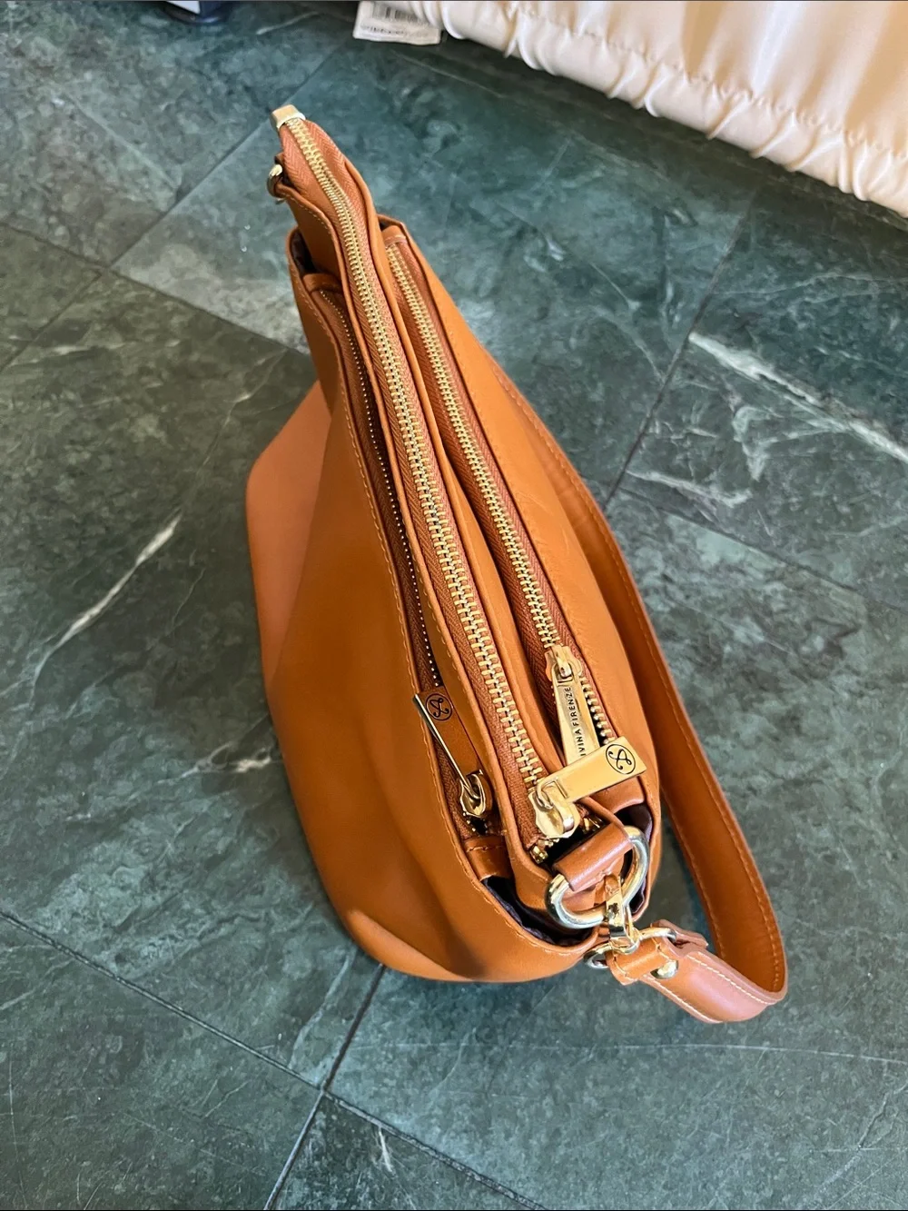 Classic Tan Leather Crossbody Bag with Front Pocket